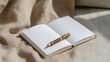 © forenna - Soft flat lay of open blank notebook and elegant fountain pen on linen fabric background, with warm daylight and muted tones — cozy aesthetic perfect for journaling blogs, mindfulness content,