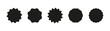 © Hanna - Circle black stickers. Set of wavy edge promo round badges. Star burst shape tags for prices. Blank sale stickers. Silhouette simple icons. Vintage labels flat graphic isolated on white background.