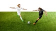 © Lustre Art Group  - Female footballers rushing toward ball in high-speed competitive moment. Concept of match coverage, sports advertising, youth training programs, team motivation.