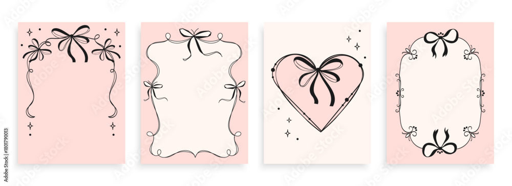Romantic Frame Designs set with bows and ribbons in handdrawn style ...