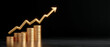 © javu - Gold coin stacks with upward arrow symbolize stable financial growth and confident economic