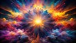 © Vibrant Visions Pixe - A vibrant explosion of cosmic energy, radiating brilliant colors and light from a central point, creating a mesmerizing and powerful visual spectacle of celestial phenomena