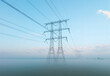 © Westend61 - Power lines and transmission towers with ground fog at sunrise in Netherlands
