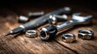 © Khusni - Tools and Hardware on Wooden Surface - A Close-Up.