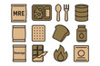 © YULIIA - Military ration icons including mre, utensils, and food items.