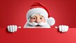 © esta - Playful Santa Claus Peeking Over Red Panel on Crimson Background