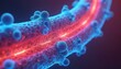 © miss irine - Abstract macro view of microscopic cellular structures and flowing energy inside artery. Futuristic medical science, glowing red and blue organic network, disease or blood flow concept.