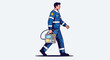 © Bening - Paramedic in uniform walking and carrying medical device, representing emergency medical services and healthcare professionals in action