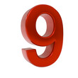 © NS-Mystic - Vibrant red glossy three-dimensional number nine, isolated as a bold and impactful numerical graphic element