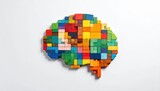 Colorful Wooden Blocks Arranged to Form the Shape of a Human Brain on a White Background
