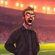 © Welington Campelo  - Soccer coach shouting instructions on the sidelines, emotional expression, stadium background.