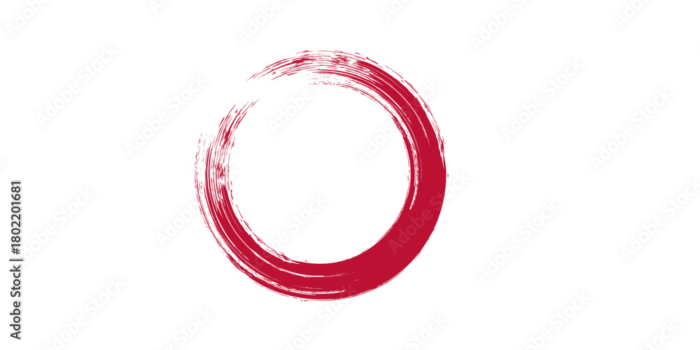 Circle brush stroke vector isolated on white background. Red enso zen ...