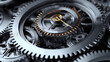 © Thiago - A close-up shot of an intricate clock mechanism with detailed gears and the passage of time