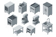© Антон Сальников - Isometric stainless steel commercial kitchen equipment appliances set