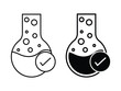 © Charles stockio - lab flask and check mark symbolizing lab tested vector icon set. lab tested with flask and checkmark icon.