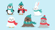 © Fendi - Cute Winter Animals Cartoon Collection A Whimsical Gathering of Arctic and Snowy Creatures Adorned in Cozy Winter Attire