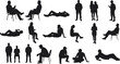 © Ambia Art - Collection of black human silhouettes in various sitting standing and lying poses