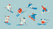 © Dariia - Set of Skiers, Snowboarders in motion. Sportsmen in different poses. Winter sports, extreme outdoor activity concept. Hand drawn Vector illustration. Isolated design elements