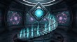 © Jasim - Futuristic sci fi staircase with glowing crystal and digital displays