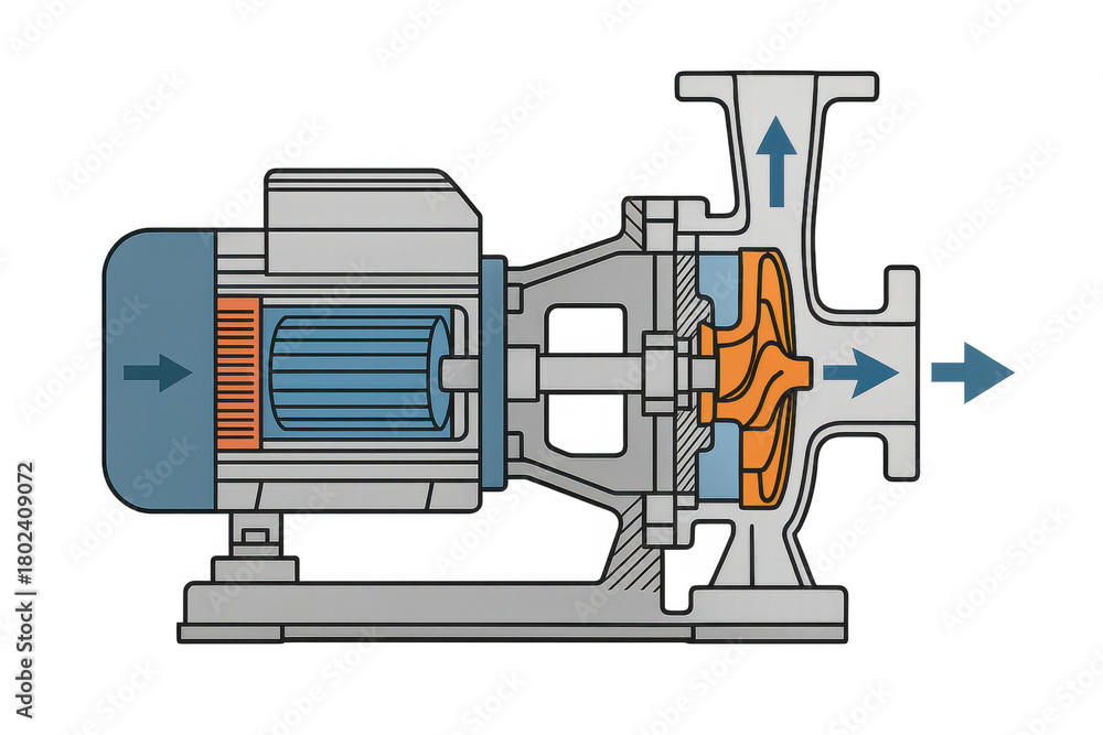 Centrifugal pump cross section diagram illustrating fluid movement ...