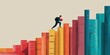© Denis Tuev - Illustration of a man climbing colorful stacked books, symbolizing knowledge and growth, with a light background enhancing the vibrant colors and educational theme