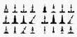 © Adji - Collection of rocket launch silhouettes, showcasing various designs and stages of liftoff against a transparent background.