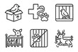 © Sergey - Wildlife Facility Icons. Line style icons of Wildlife Facility Zones: intake room, medical wing, isolation area, nursery zone,