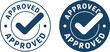 © Zander - Premium quality approved verified genuine round vector stamp with checkmark icon for official certification and seal of trust approval