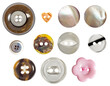 © breakermaximus - Isolated photo of various colored and shaped plastic and nacre decorative cloth buttons or rivets on white background.