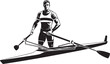 © fay009 - Rowing boat shell crew team sports athlete with oars monochrome silhouette illustration vector