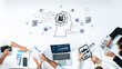 © InfiniteFlow - Business professionals engage in a collaborative environment focused on artificial intelligence, showcasing technology and data-driven strategies to enhance productivity. Trope