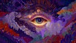 © decorator - Mystical eye floating within vibrant surreal artwork a dreamlike imaginative design