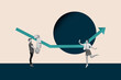 © deagreez - Collage showing creative concept of business growth and success with over rising arrow chart goal aim hitting center