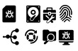 © Galina - Digital Forensics Icons. Solid style icons of Digital Forensics: evidence file, hard disk, forensic toolkit, fingerprint mark,
