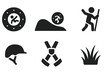 © VideoHub - Gravity Adventure Icons. Solid style icons of Gravity-Powered Recreation: Zorbing Ball, Hill, Momentum, Adventure, Helmet, Harness