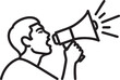 © Vhya - Minimalist line art icon of a person shouting into a megaphone with sound lines indicating a loud announcement.