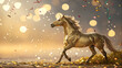 © Анна Ясониди - Golden horse running in celebration with festive decorations and lights