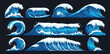 © ayoub - Collection of stylized illustrations depicting dynamic ocean waves crashing against the shore in various forms and sizes