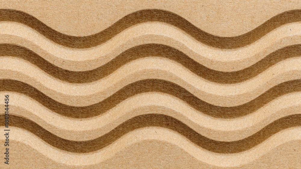 Curved wave patterns in various shades of brown create an interesting design on a textured surface. This artwork adds a natural and calm feel to any space with its simple yet elegant lines.