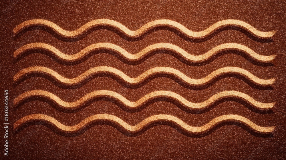 Wavy lines are carved into a textured brown surface, creating an inviting and serene aesthetic. This design element enhances the natural feel of the environment, perfect for interior spaces.