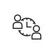 © Matibie Digistock - Shift Handover icon symbolizing personnel transition and communication. Features a clock between two figures, representing change of shift, operational updates, and ensuring continuous workflow.