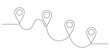 © Creative_Outline2019 - Continuous line drawing shows a winding path connecting four distinct location map pins, representing a journey, route, or process steps.