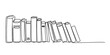© Creative_Outline2019 - Continuous one line drawing of a diverse collection of books on a shelf, upright and leaning, representing education, knowledge, and literary wisdom.