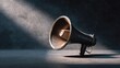 © Ivy - amplifier. Vintage megaphone on minimalist background with dramatic shadows, representing communication concepts. event programs.