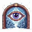 © MILYARDER1414 - Pixel art mystical archway with a glowing blue eye, radiating light and energy, in a retro game style.