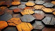 © humaira - Hexagonal wood tiles, a rustic and textured surface with a unique pattern