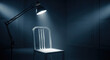 © BizPics - Intense interrogation scene with a single chair under a spotlight creating dramatic shadows and a sense of mystery and suspense