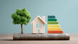 © Atchariya63 - Energy efficiency eco home wooden house rating scale sustainability green living renewable efficiency class conservation environment calm