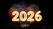 ©  Oll Work - Bright neon 2026 sign illuminates festive fireworks display