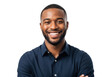 © 3D render png - A smiling african american man with a neatly trimmed beard and short hair wearing a dark blue collared shirt isolated on transparent background
